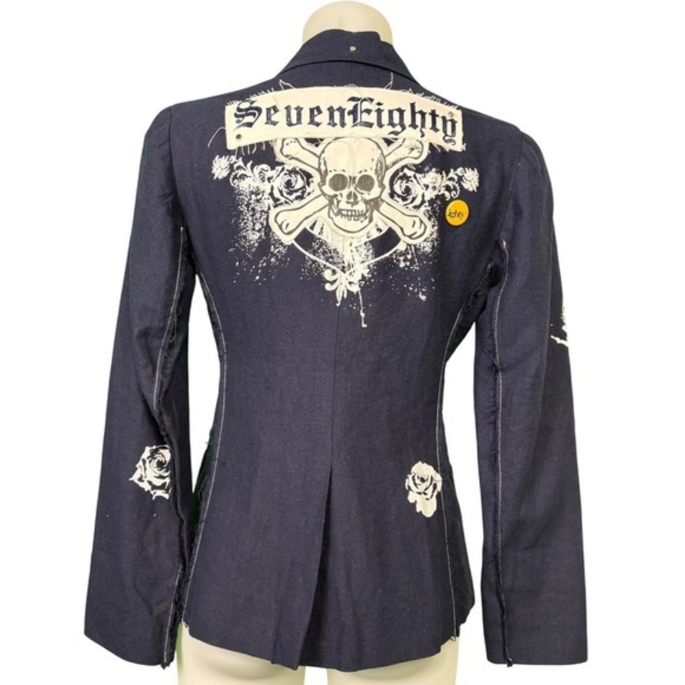 SevenEighty Skull and Rose Print Blazer - Punk / Rocker Style -XS